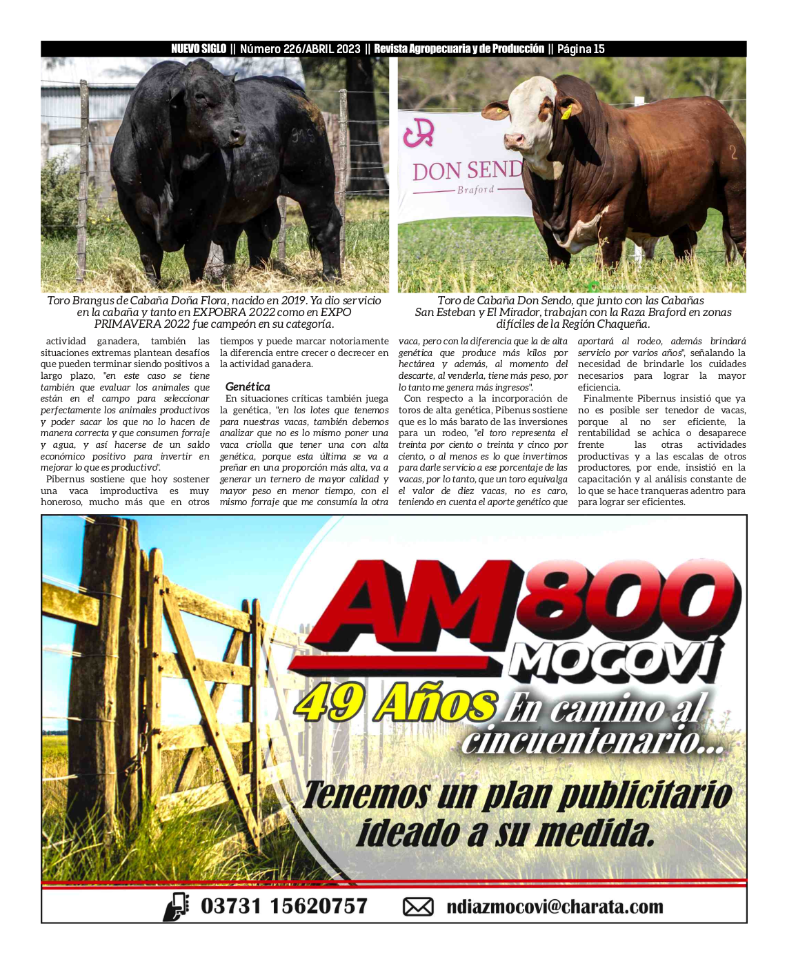 Toros del Programa Genético El Mirador en la Revista Agropecuaria Nuevo Siglo - Abril 2023