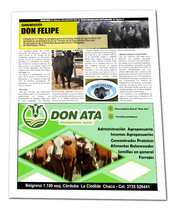 Cabaña Don Felipe en Revista Agropecuaria Nuevo Siglo