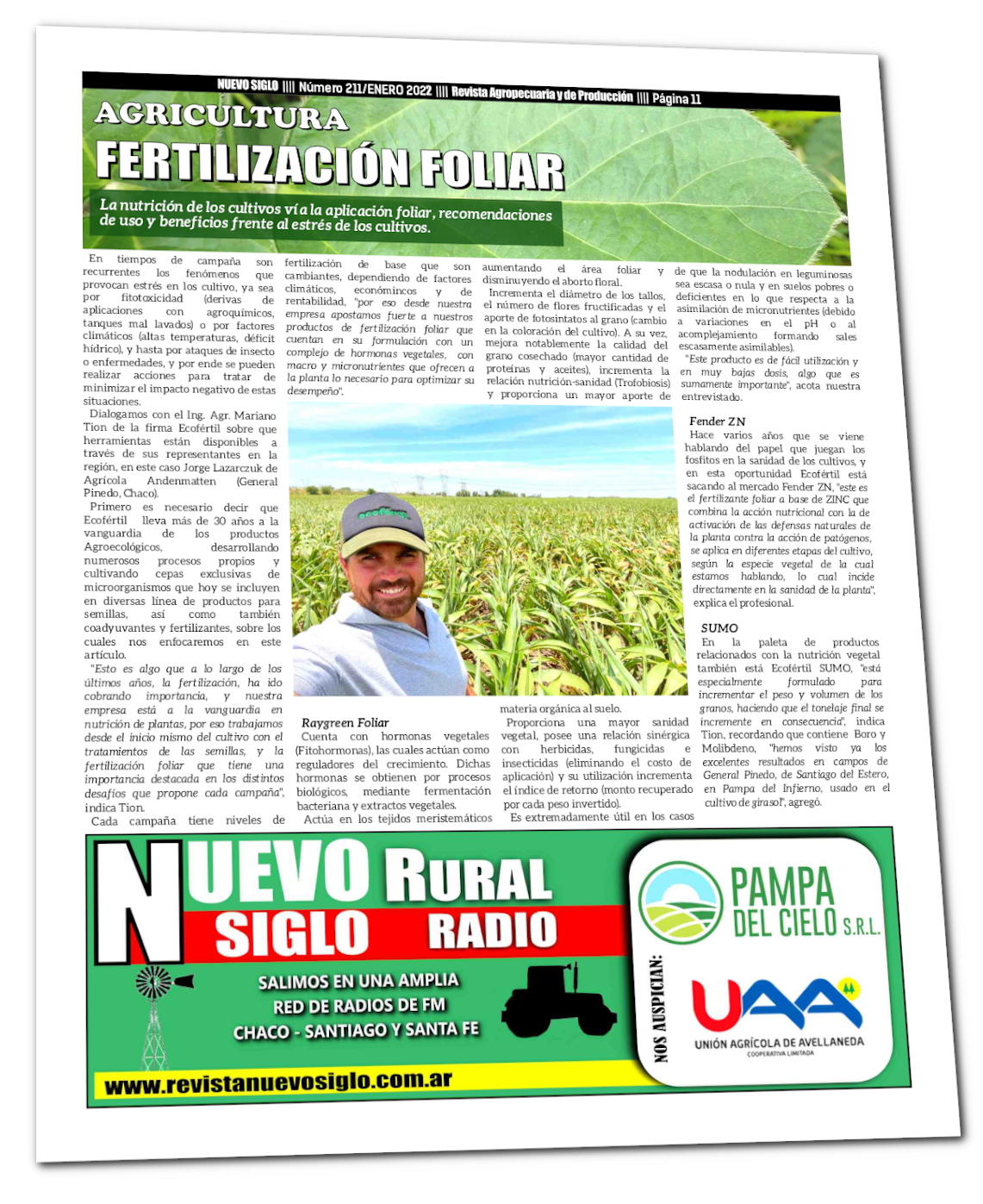Fertilización Foliar, entrevista a Mariano Tion de Ecofertil en la Edición ENERO 2022 de la Revista Agropecuaria Nuevo Siglo