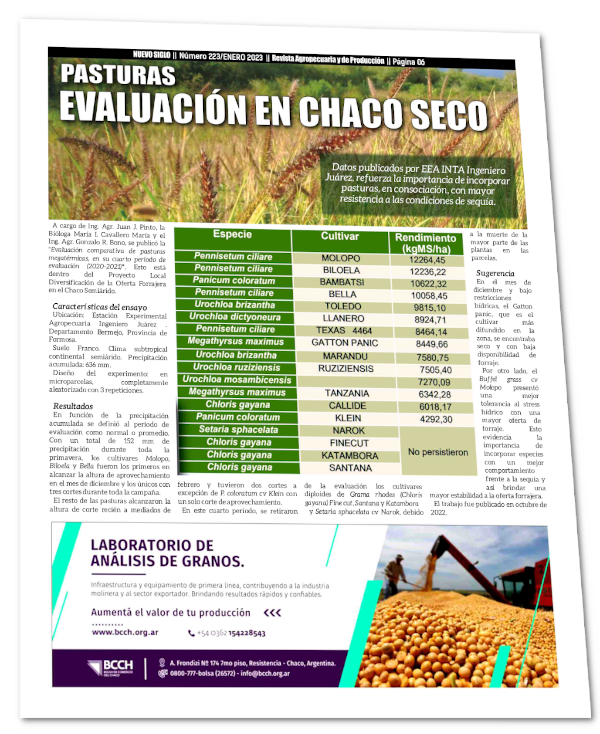 Consociación de pasturas ante déficit hídrico en el Chaco Seco