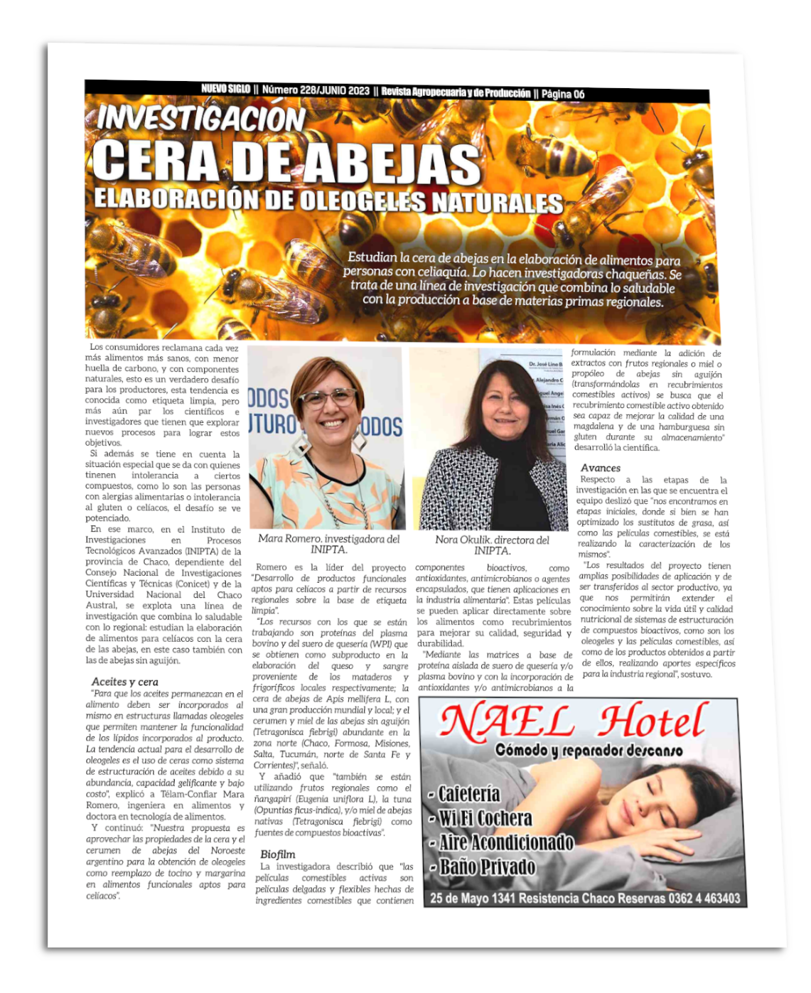 Fabrican oleogeles con cera de abejas en Chaco, Página 06 de la Revista Agropecuaria Nuevo Sigo Junio 2023