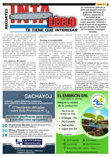 Ajuste en el INTA, art&iacute;culo de la Revista Agropecuaria Nuevo Siglo.
